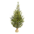 5' Fraser Fir Xmas Tree w/200 LEDs 853 Tips Burlap Base by Nearly Natural