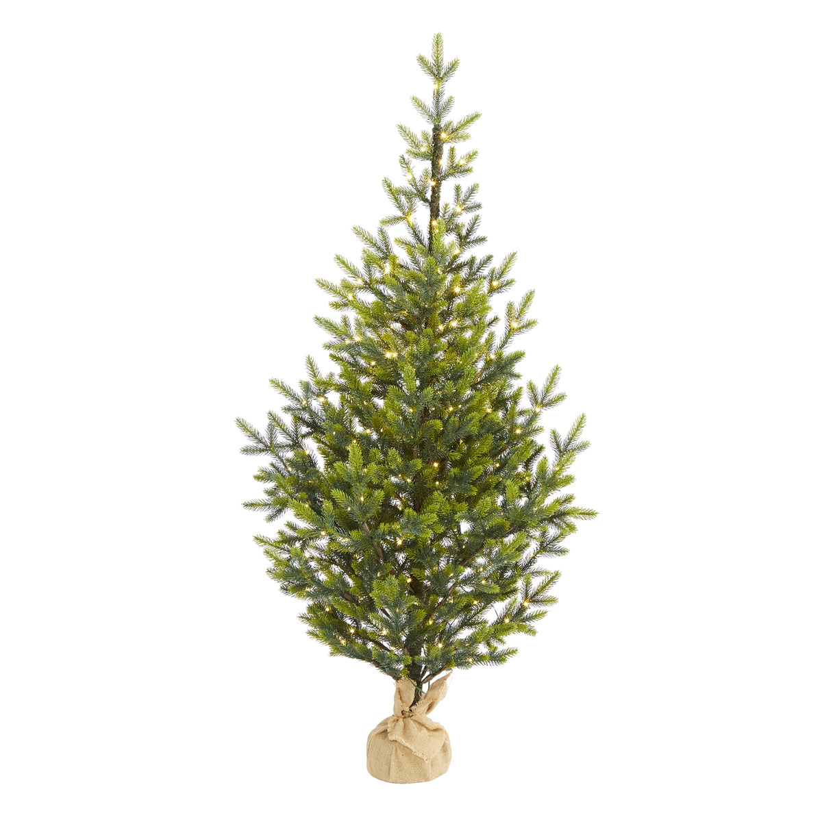 5' Fraser Fir Xmas Tree w/200 LEDs 853 Tips Burlap Base by Nearly Natural