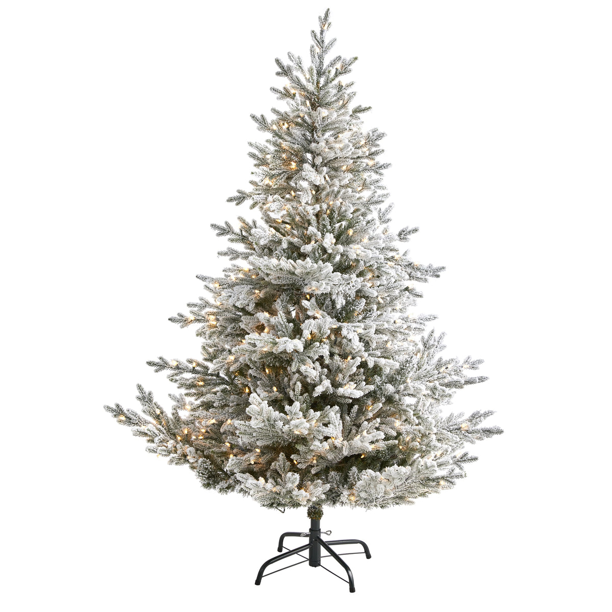 6' Flocked Fraser Fir Xmas Tree w/500 Lights and 2536 Tips by Nearly Natural