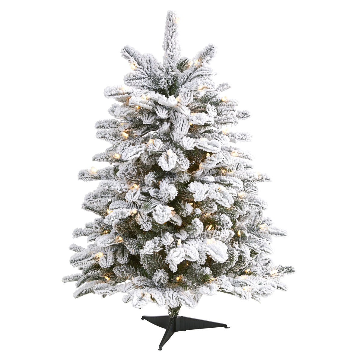 3' Flkd North Carolina Fir Xmas Tree w/150 Lights & 545 Tips by Nearly Natural