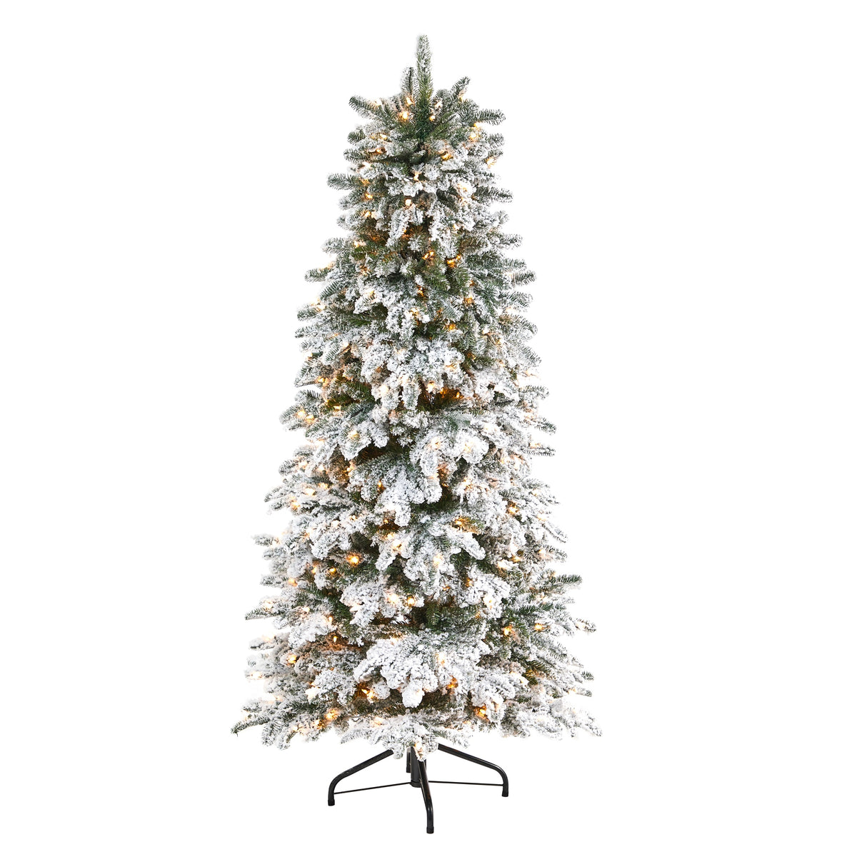 6' Flkd North Carolina Fir Xmas Tree w/450 Lts & 1560 Tips by Nearly Natural