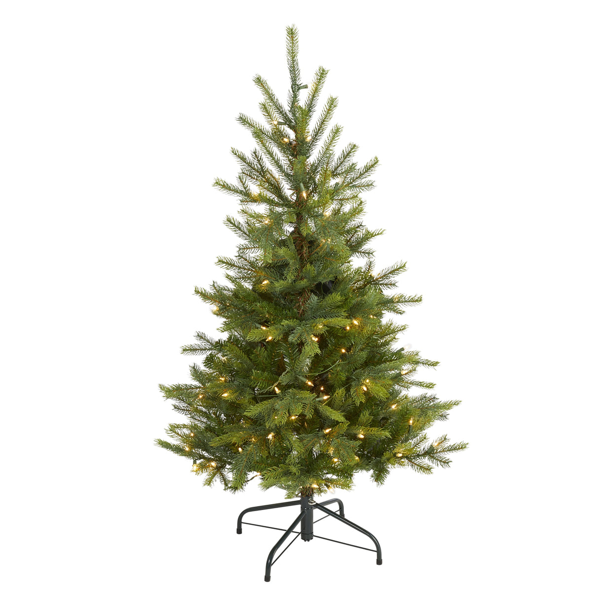 4' North Carolina Spruce Xmas Tree w/100 LEDs & 207 Tips by Nearly Natural