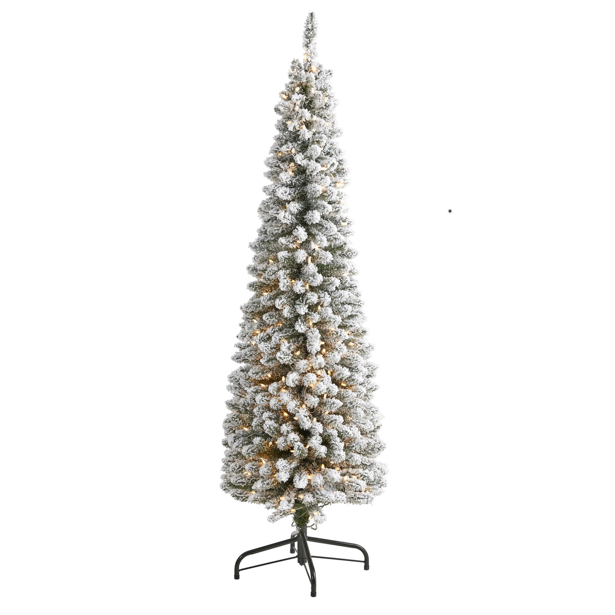 6' Flocked Pencil Christmas Tree w/300 Lights & 438 Tips by Nearly Natural