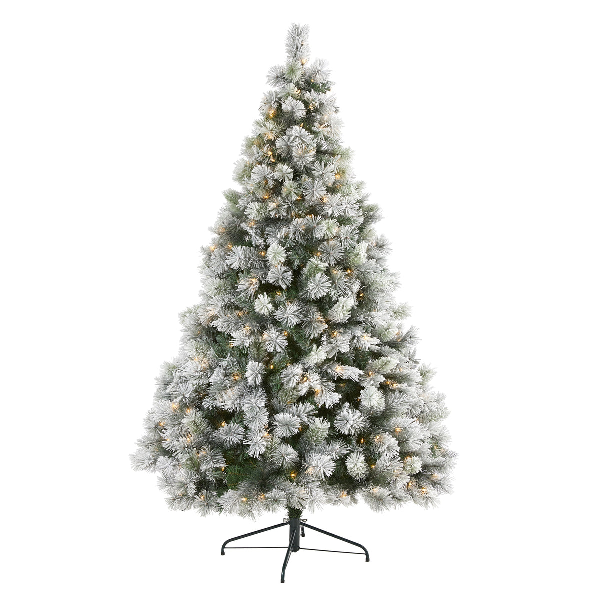 7' Flocked Oregon Pine Xmas Tree w/400 Lights and 834 Tips by Nearly Natural