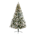 8' Flocked Oregon Pine Xmas Tree w/500 Lights and 1172 Tips by Nearly Natural