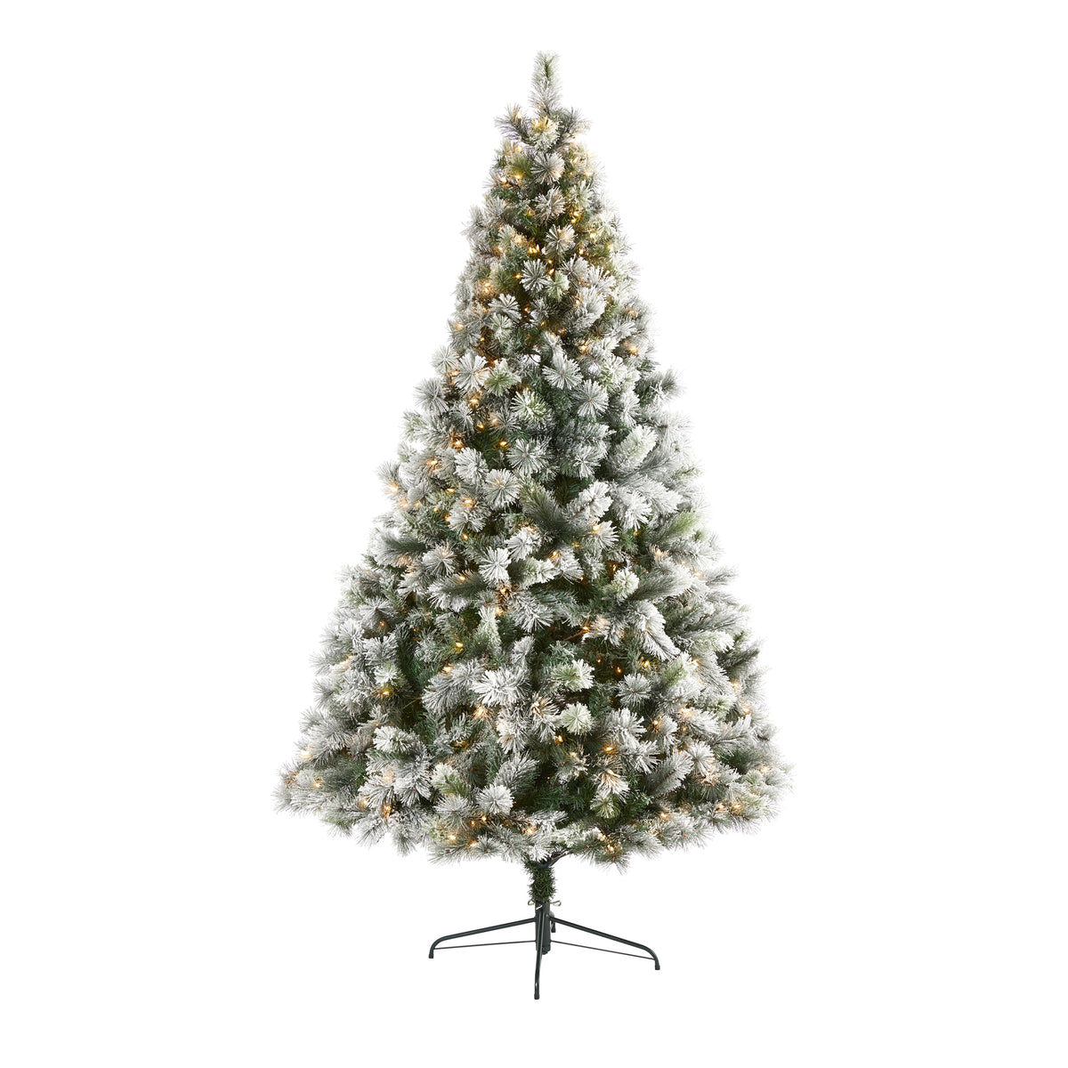 8' Flocked Oregon Pine Xmas Tree w/500 Lights and 1172 Tips by Nearly Natural