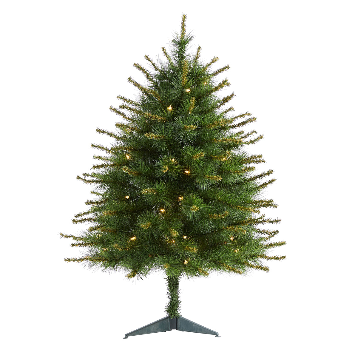 3' New England Pine Xmas Tree w/50 Lights and 117 Tips by Nearly Natural
