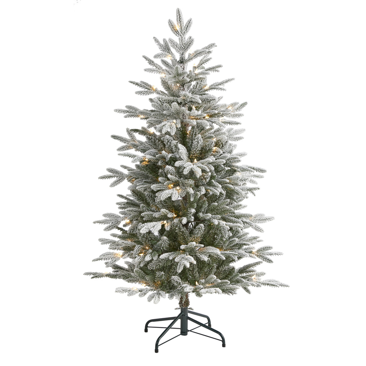 4.5' Flkd Manchester Spruce Xmas Tree w/100 Lights & 357 Tps by Nearly Natural
