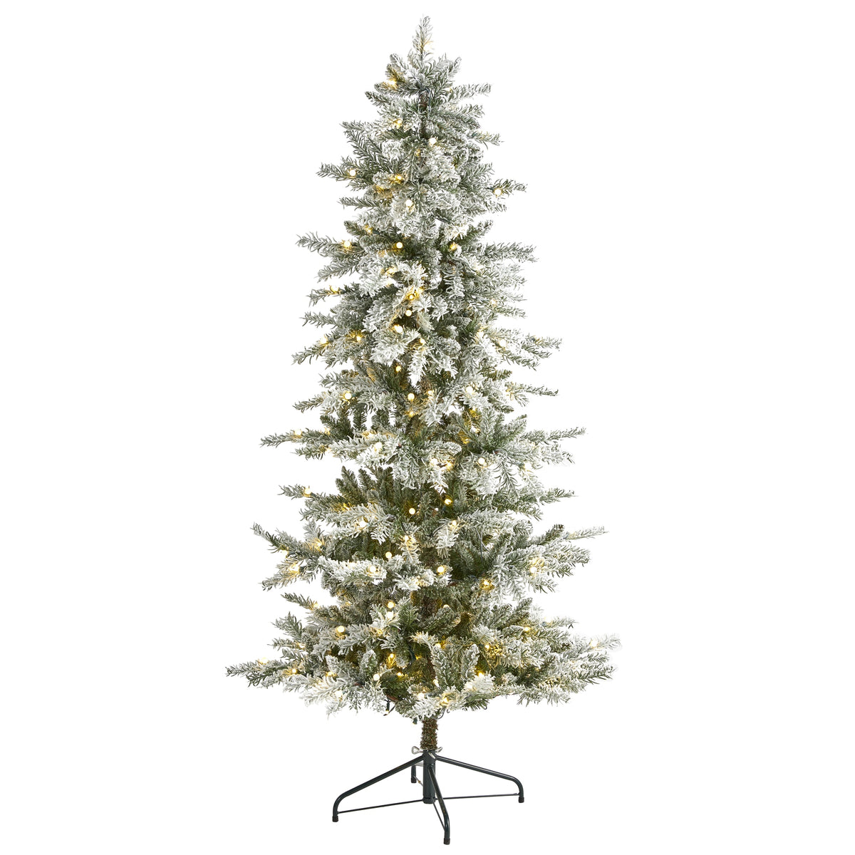 6.5' Flocked Nova Scotia Xmas Tree w/300 LEDs and 699 Tips by Nearly Natural