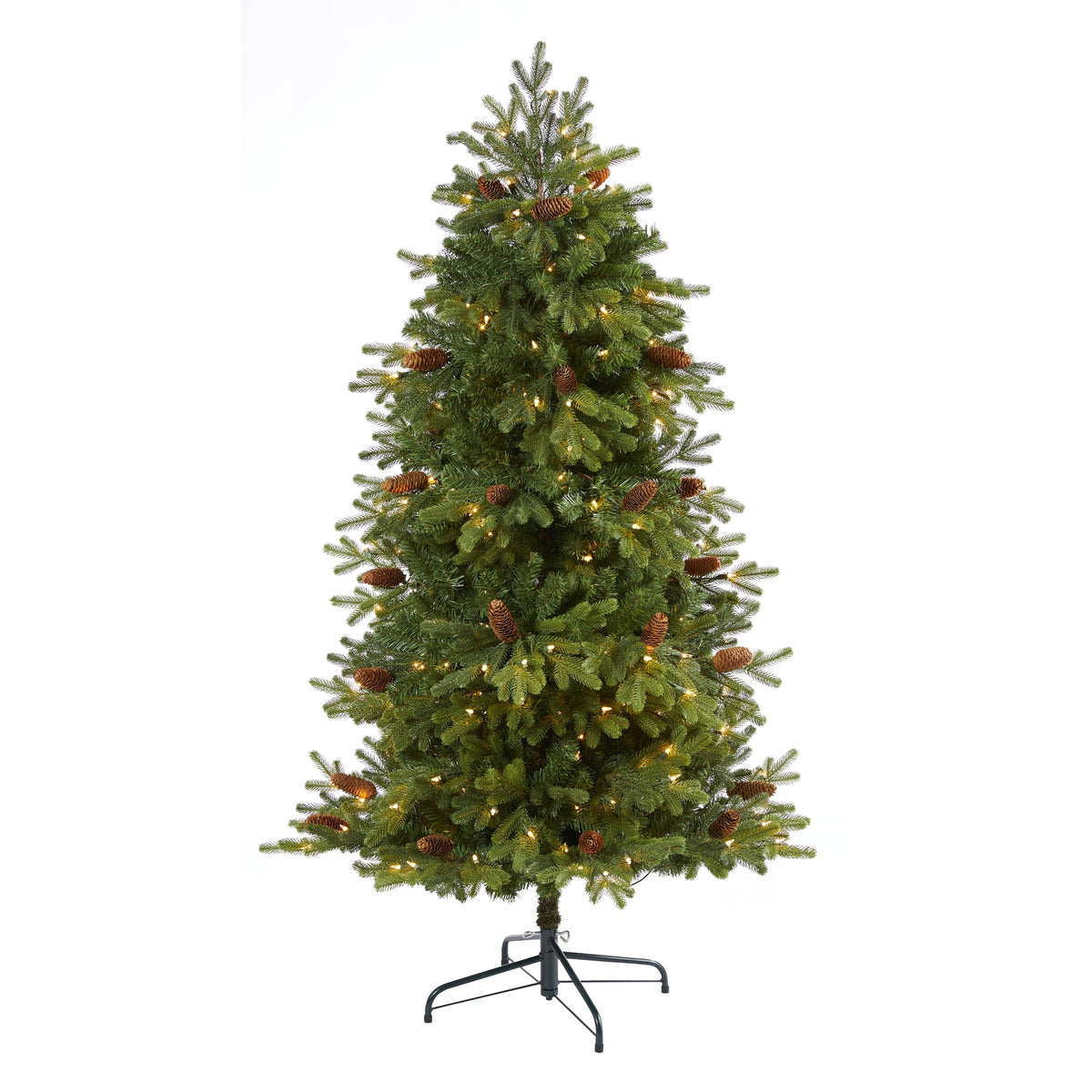 5' Yukon Fir Xmas Tree with 250 Lights, Pine Cones, 800 Tips by Nearly Natural