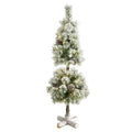 3' Flocked Christmas Tree Topiary w/50 LEDs and Pine Cones by Nearly Natural