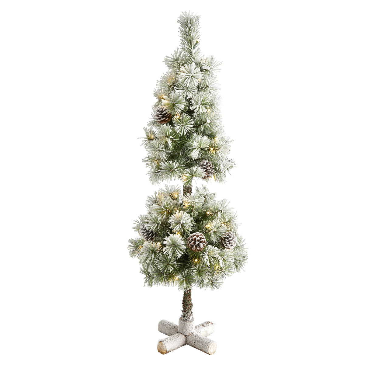 3' Flocked Christmas Tree Topiary w/50 LEDs and Pine Cones by Nearly Natural