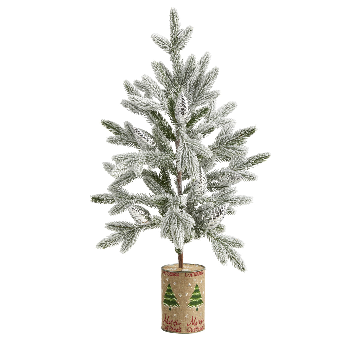 28" Flocked Christmas Artificial Tree in Decorative Planter by Nearly Natural