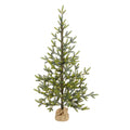 4' Fraser Fir Xmas Tree w/100 LEDs, 403 Tips, Burlap Base by Nearly Natural