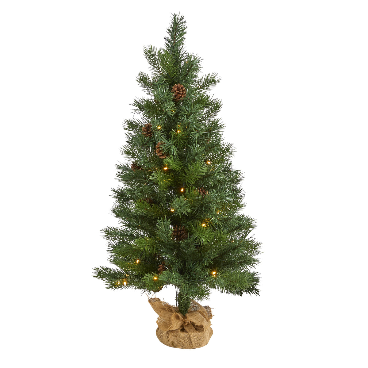 3' Fraser Fir Xmas Tree w/50 LEDs, 90 Tips, Burlap Base by Nearly Natural
