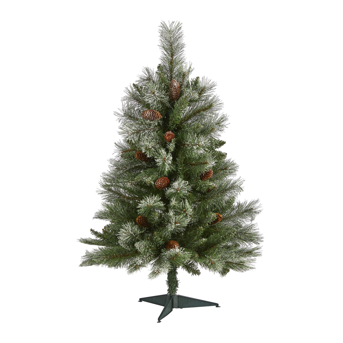 3' Snowed French Pine Xmas Tree w/135 Tips and Pine Cones by Nearly Natural