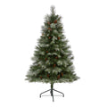 5' Snowed French Pine Xmas Tree w/387 Tips and Pine Cones by Nearly Natural
