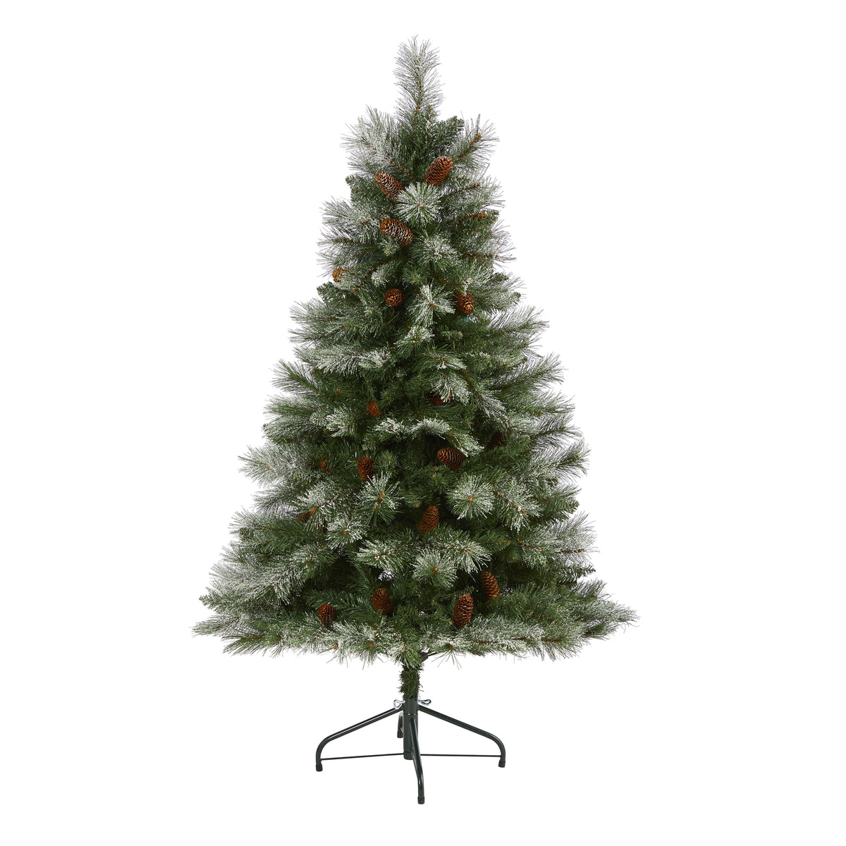 5' Snowed French Pine Xmas Tree w/387 Tips and Pine Cones by Nearly Natural