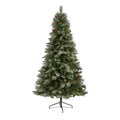 7' Snowed French Pine Xmas Tree w/833 Tips and Pine Cones by Nearly Natural
