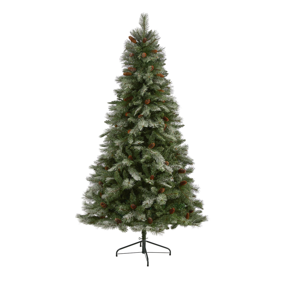 7' Snowed French Pine Xmas Tree w/833 Tips and Pine Cones by Nearly Natural