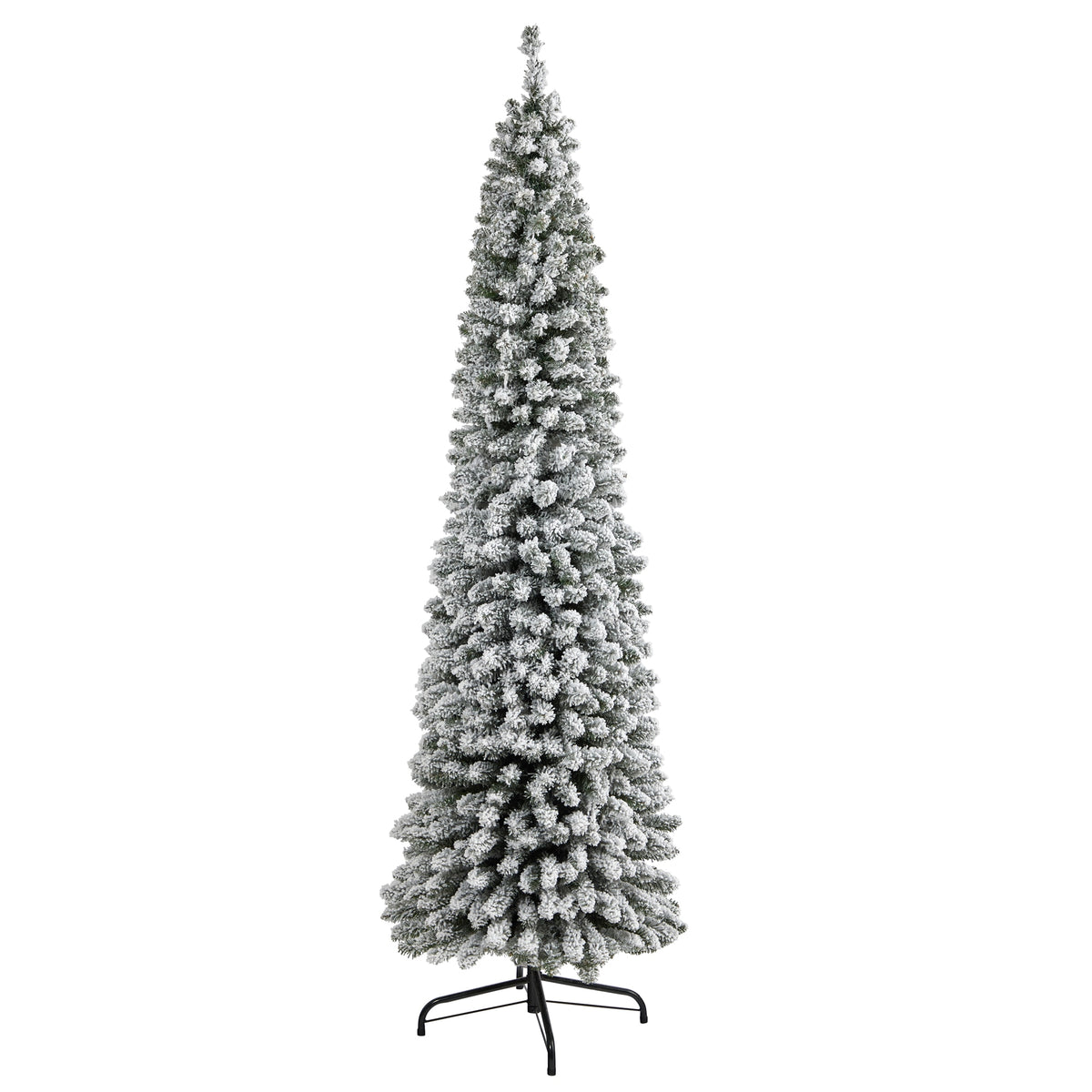 7' Flocked Pencil Christmas Artificial Tree with 574 Tips by Nearly Natural
