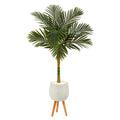 5' Golden Cane Palm Tree in White Planter with Stand by Nearly Natural