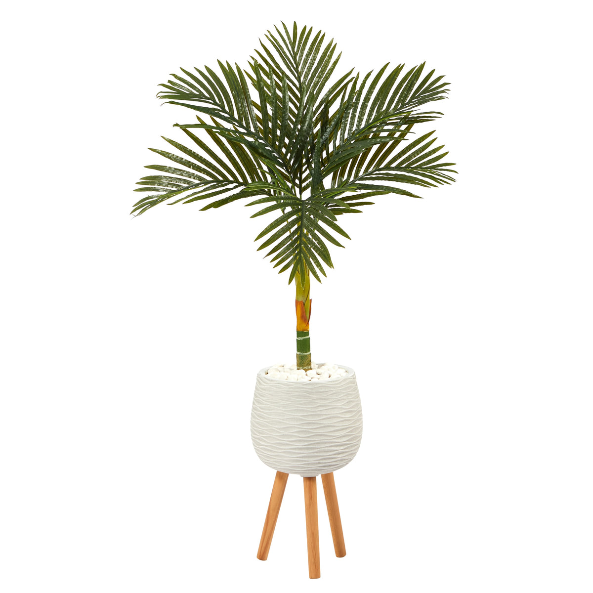 4.5' Golden Cane Palm Tree in White Planter with Stand by Nearly Natural