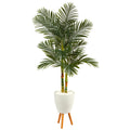 70" Golden Cane Palm Tree in White Planter with Stand by Nearly Natural