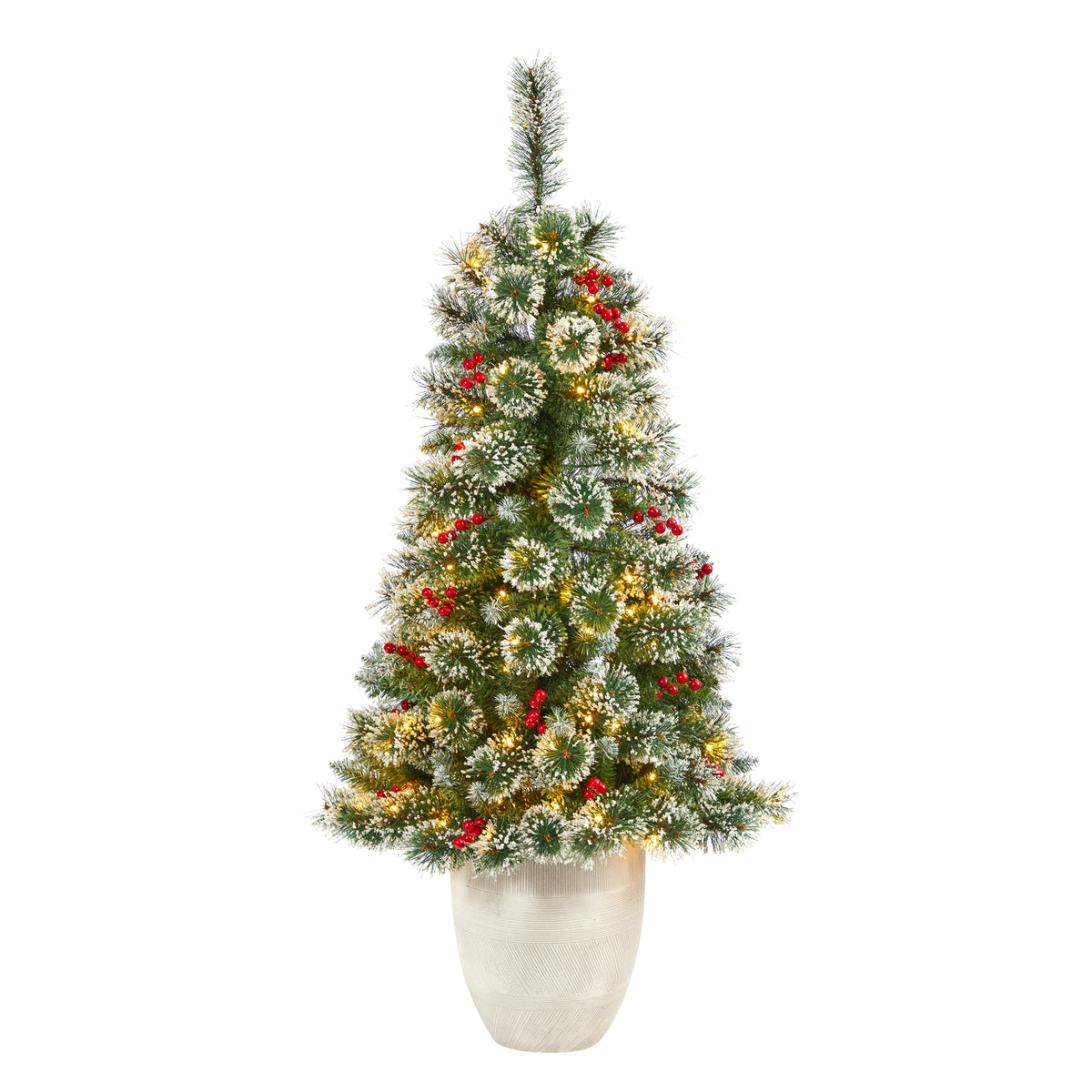 50" Frosted Swiss Pine Christmas Tree 100 LED in Planter by Nearly Natural