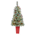 52" Frosted Swiss Pine Christmas Tree 100 LED in Red Planter by Nearly Natural