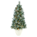 4' Brit Columbia Pine Xmas Tree w/100 Light in White Planter by Nearly Natural