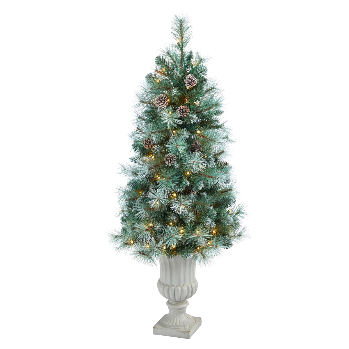 4.5' Brit Columbia Pine Xmas Tree w/100 LightsCones in Urn by Nearly Natural