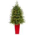 57" Vancouver Fir Christmas Tree w/250 LED in Red Planter by Nearly Natural