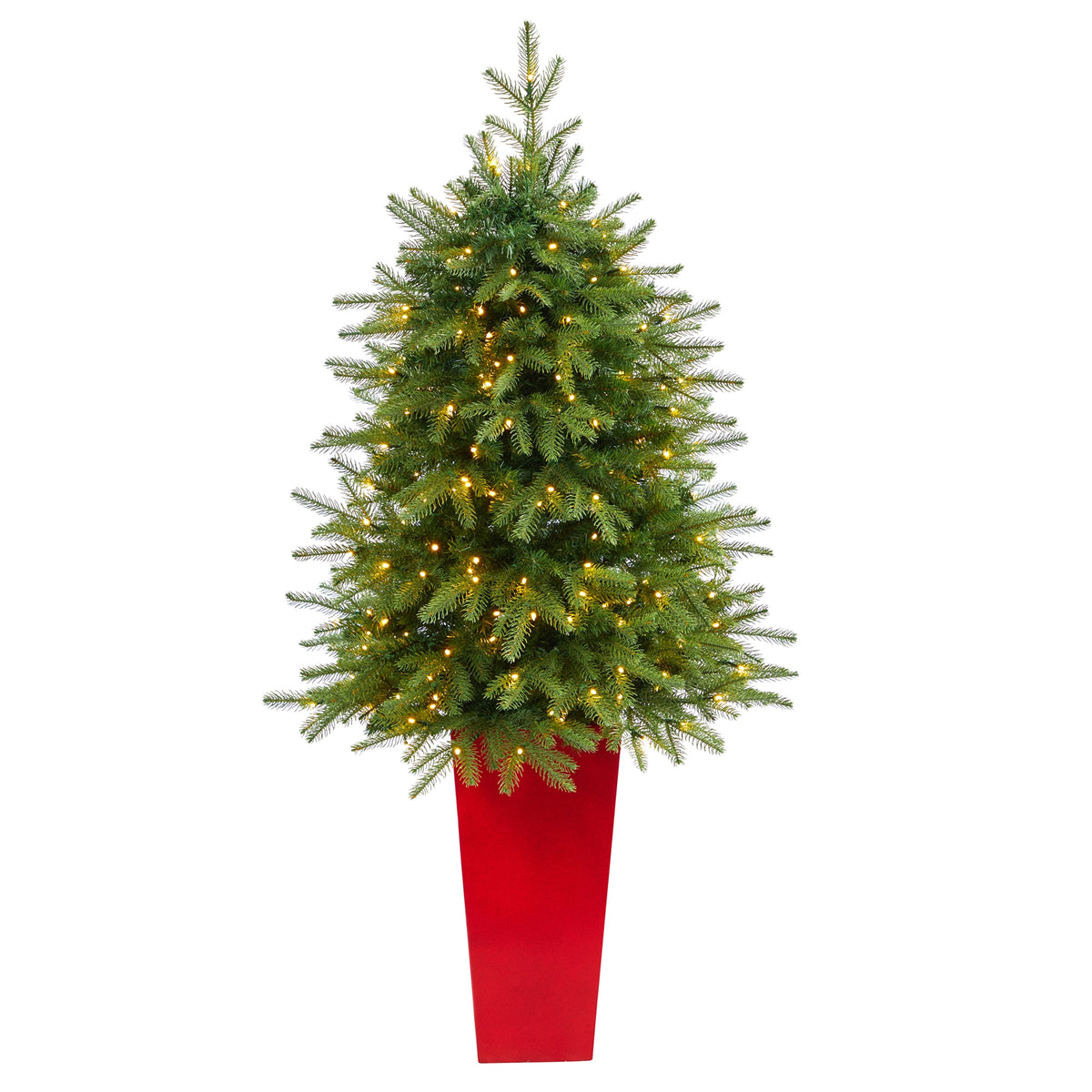 57" Vancouver Fir Christmas Tree w/250 LED in Red Planter by Nearly Natural