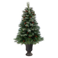 50" Snowed French Pine Xmas Tree w/237 Tips in Planter by Nearly Natural