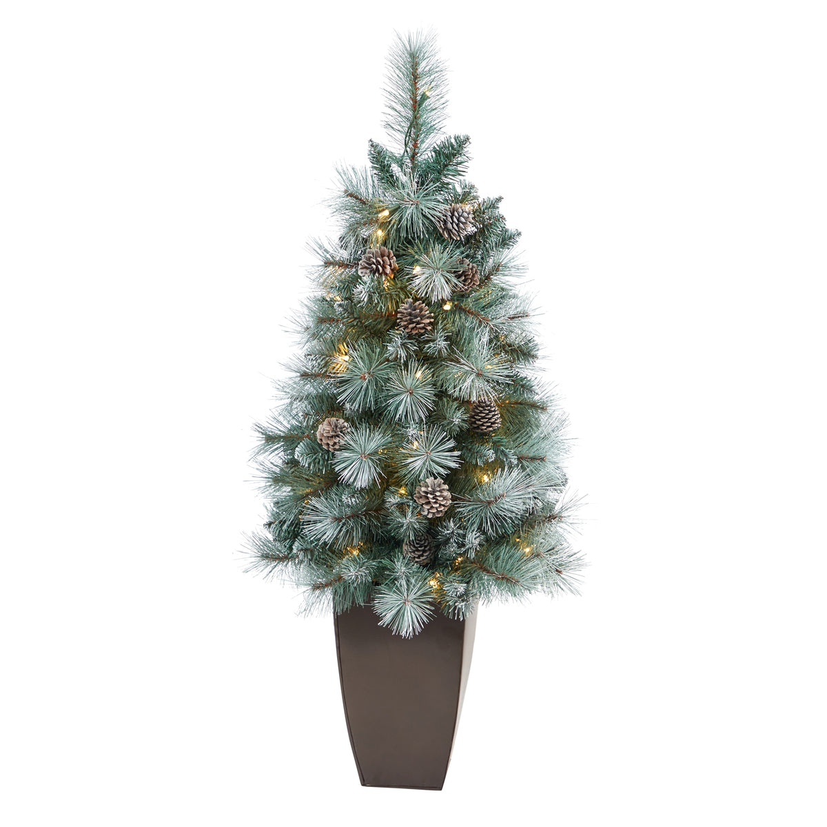 3.5' Brit Columbia Pine Xmas Tree w/50 Lights in Planter by Nearly Natural in Bronze