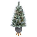 3.5' Brit Columbia Pine Xmas Tree w/50 Light in Gray Planter by Nearly Natural