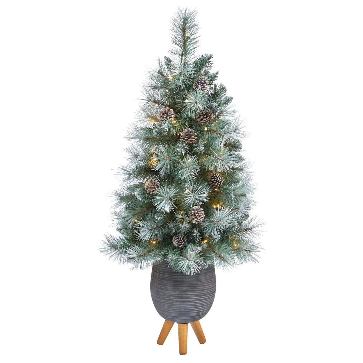 3.5' Brit Columbia Pine Xmas Tree w/50 Light in Gray Planter by Nearly Natural