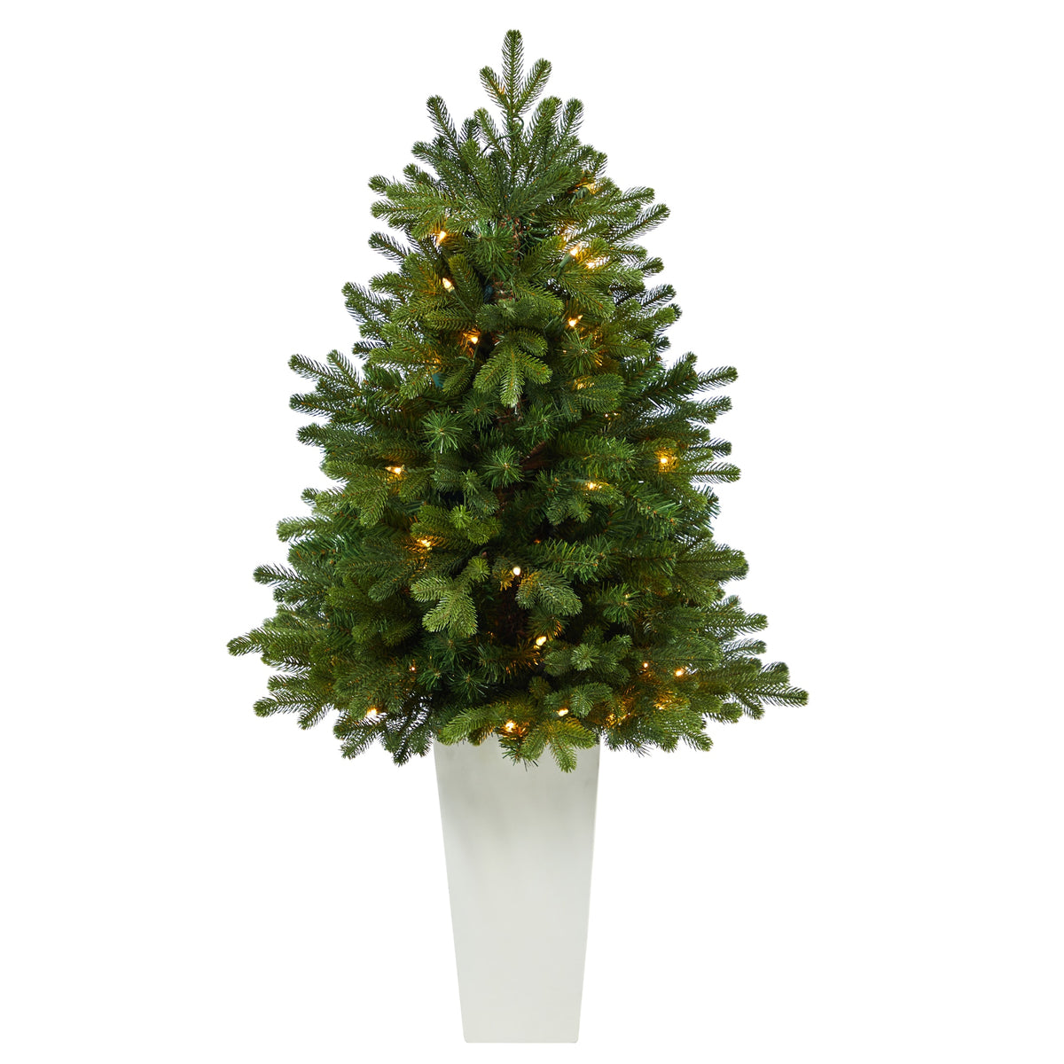 3.5' Washington Fir Christmas Tree w/50 LED in Tower Planter by Nearly Natural in White