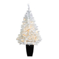 50" White Christmas Tree w/100 LED in Black Metal Planter by Nearly Natural