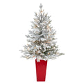 4' Flocked Fraser Fir Xmas Tree w/200 Lights and 481 Tips by Nearly Natural