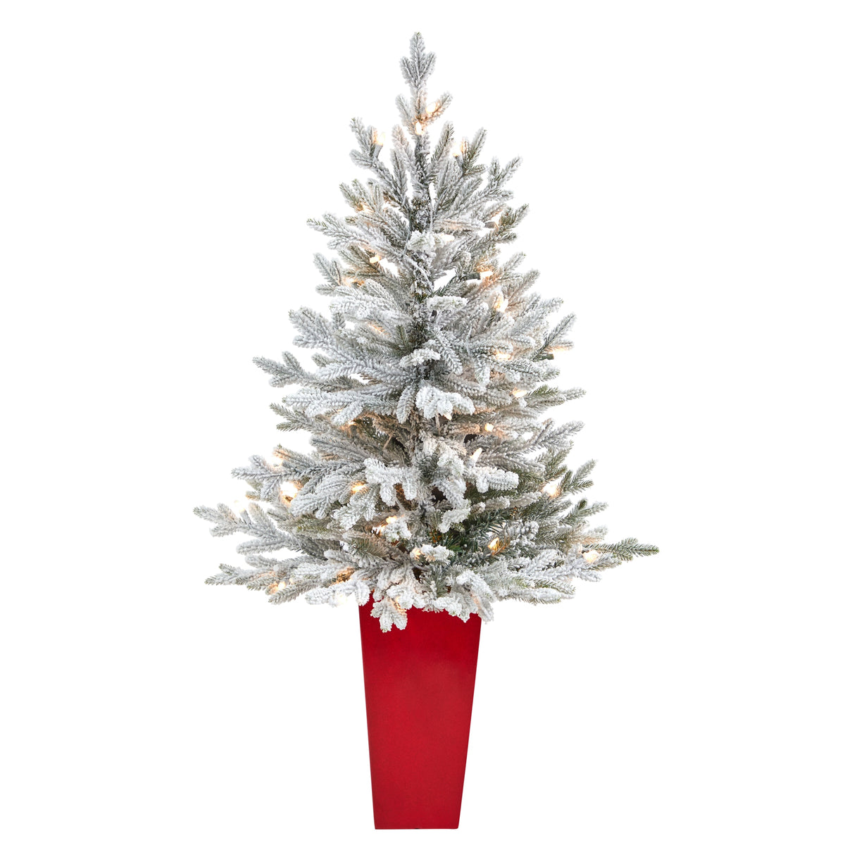 4' Flocked Fraser Fir Xmas Tree w/200 Lights and 481 Tips by Nearly Natural