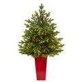 44" North Carolina Xmas Tree w/150 Lights in Red Planter by Nearly Natural