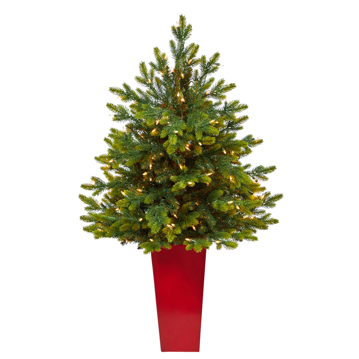 44" North Carolina Xmas Tree w/150 Lights in Red Planter by Nearly Natural