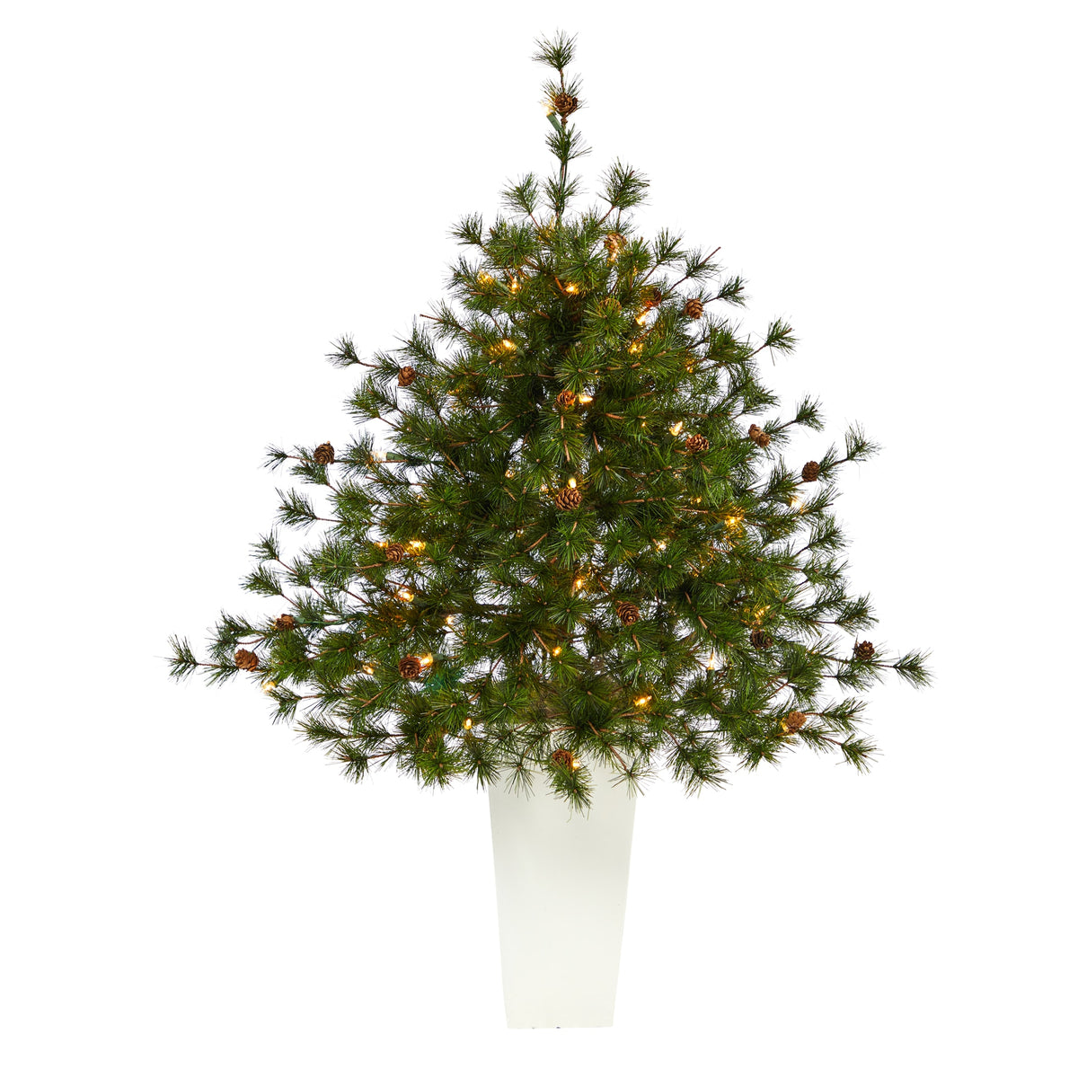 44" Colorado Mountain Xmas Tree w/50 Lights in Planter by Nearly Natural in White