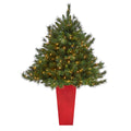 4.5' Wyoming Pine Christmas Tree w/250 Lights in Planter by Nearly Natural in Red