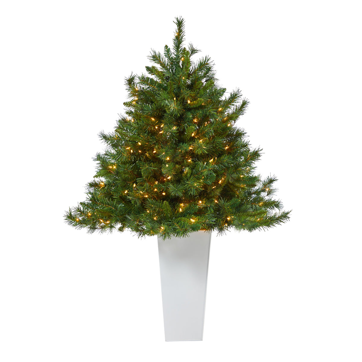 4.5' Wyoming Pine Christmas Tree w/250 Lights in Planter by Nearly Natural in White