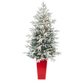 5' Flkd Manchester Spruce Xmas Tree n Red Tower Planter by Nearly Natural