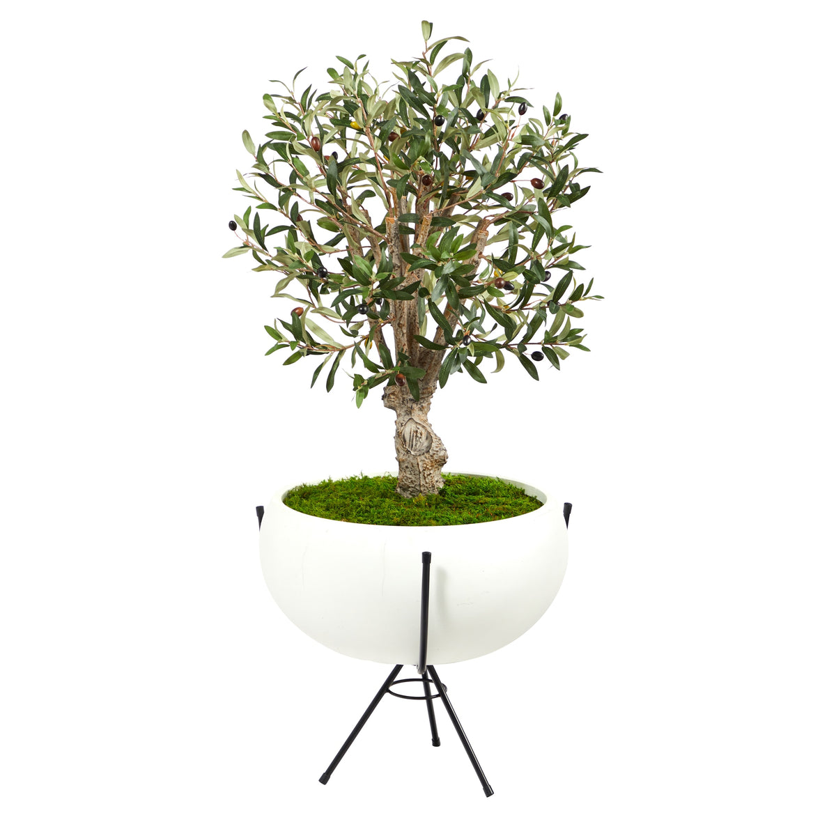 3' Olive Artificial Tree in White Planter with Metal Stand by Nearly Natural