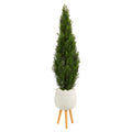 5' Cedar Artificial Tree in White Planter with Stand by Nearly Natural